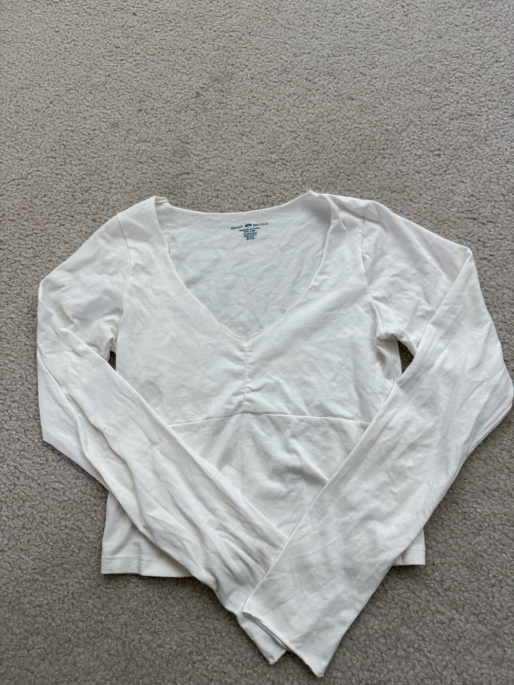 Brandy Melville White V-Neck Long Sleeve Top